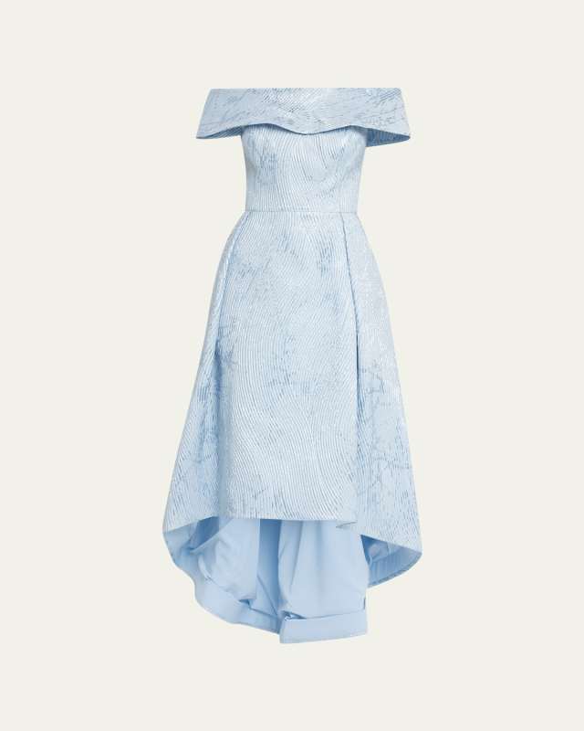 Off-Shoulder High-Low Jacquard Maxi Dress